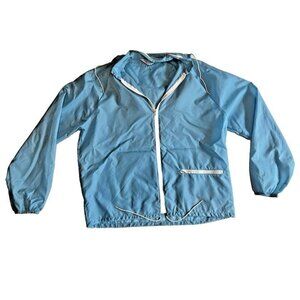 Med Vtg 80s Rainbow Sportswear Robin Blue‎ Packable Windbreaker Full Zip Jacket